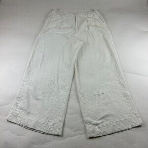 Aerie White Crinkle Cotton Wide Leg Summer Trouser L